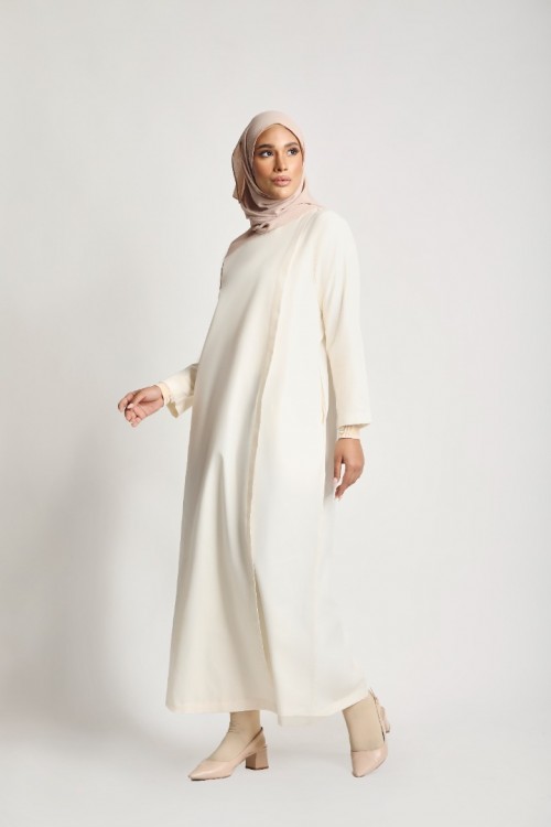 Women Cotton Overlap Dress Off White