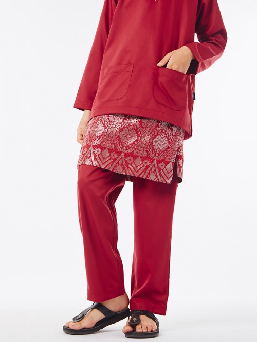 Ilyas Baju Melayu Teluk Belanga Maroon Red