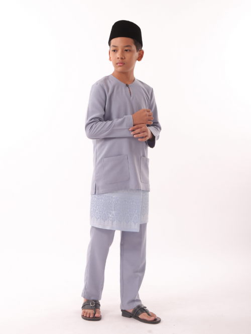 Ku Kesidang Baju Melayu Teluk Belanga Kids Steel Blue