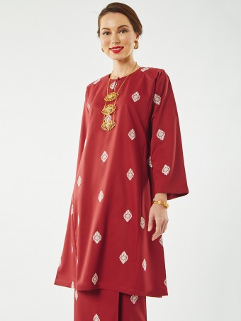Lufyaa Embroidered Kurung Riau Maroon Red