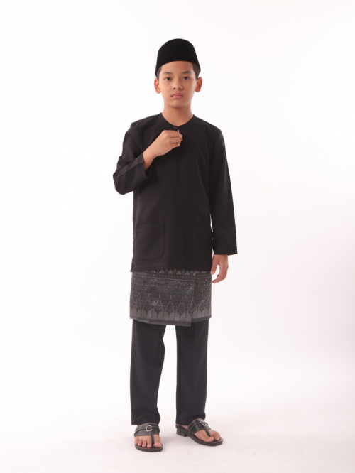 Ku Kesidang Baju Melayu Teluk Belanga Kids Black