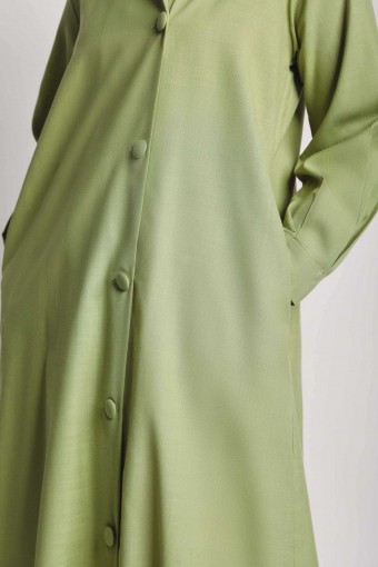 Women Cotton Linen Single Breasted Dress Lime Green