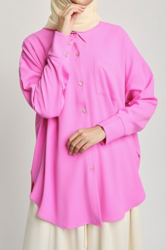 Adia Ironless Pleated Cuff Shirt Fuchsia Pink