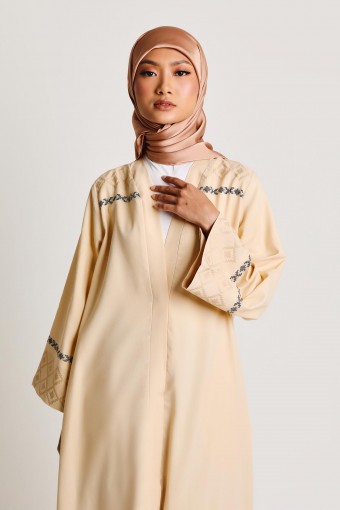 Aaira Songket Embossed Abaya Dress Toffee Cream