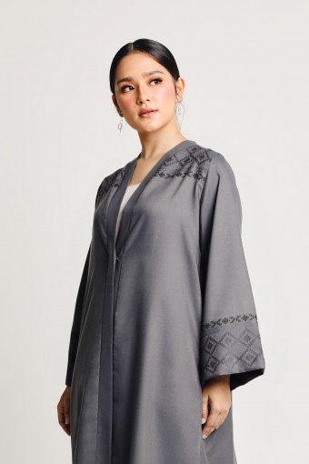 Aaira Songket Embossed Abaya Dress Cool Grey