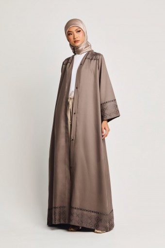 Aaira Songket Embossed Abaya Dress Saddle Brown