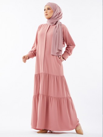 Adela Plain Gathered Dress Dusty Pink