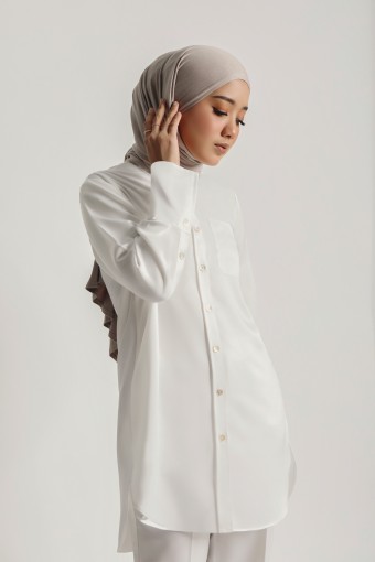 Nuura Women Matte Satin Shell Button Shirt White