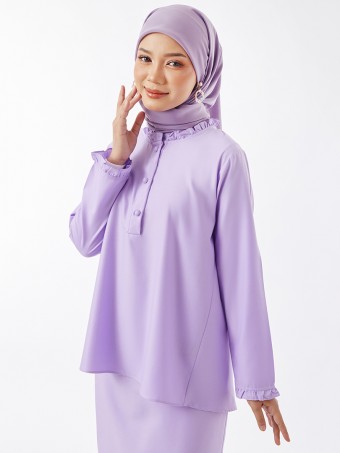 Haifa Plain Ruffles Kurung Kedah Lilac Purple