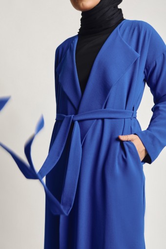 Women Canton Crepe Long Jacket Royal Blue