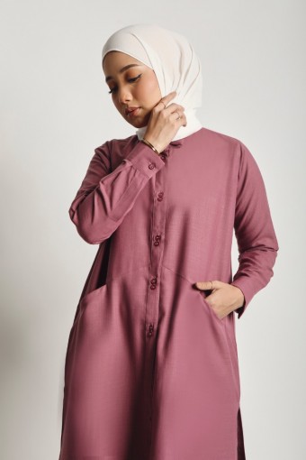 JENNA Women Cotton Linen Diagonal Pocket Tunic Mauve Purple