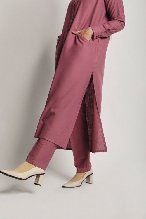 JENNA Women Cotton Linen Diagonal Pocket (Top) Mauve Purple