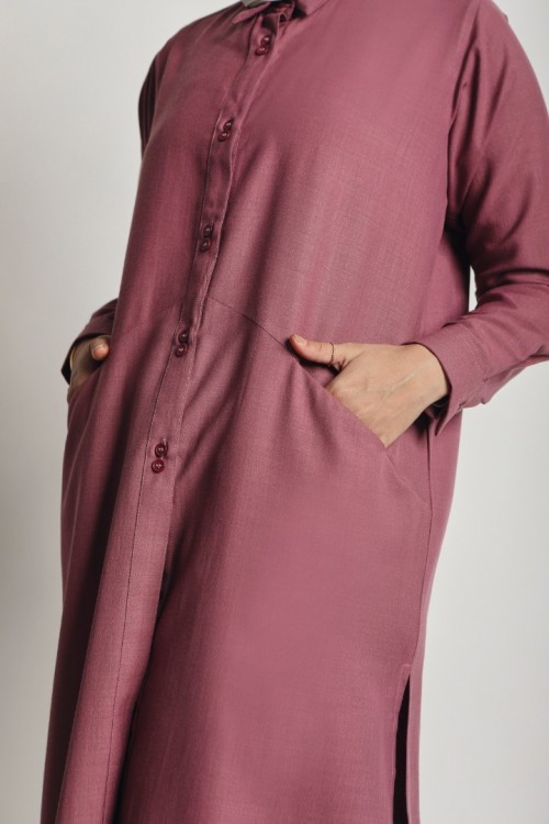 JENNA Women Cotton Linen Diagonal Pocket (Top) Mauve Purple
