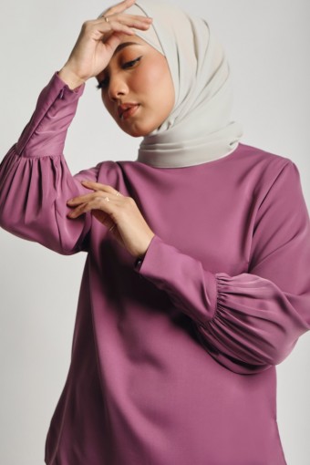 Women Matte Satin Puff Sleeve Blouse Mauve Purple