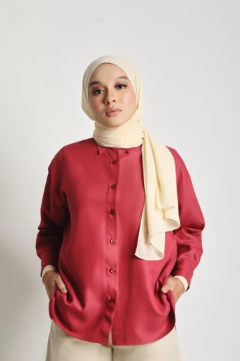 Women Cotton Drop Shoulder Shirt Marsala Red