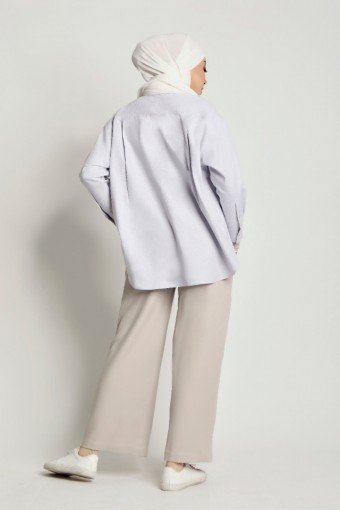 Women Crepe Relaxed Straight Pants Silver Grey