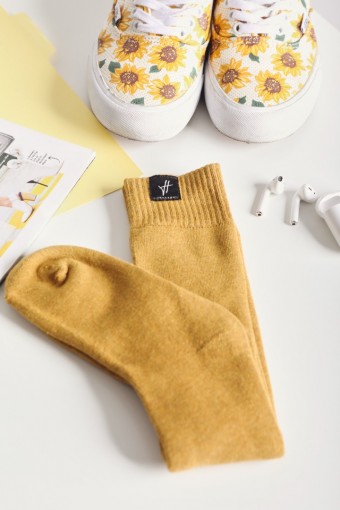 Women Cotton Long Socks Mustard