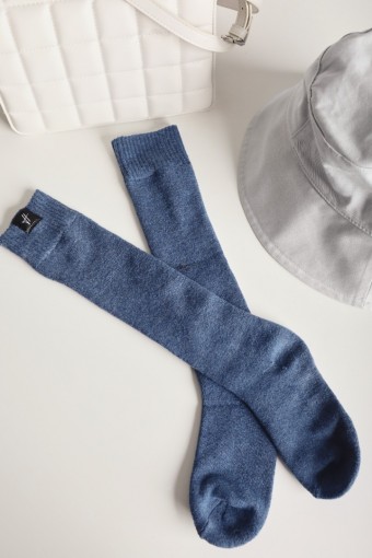 Women Cotton Long Socks Denim Blue
