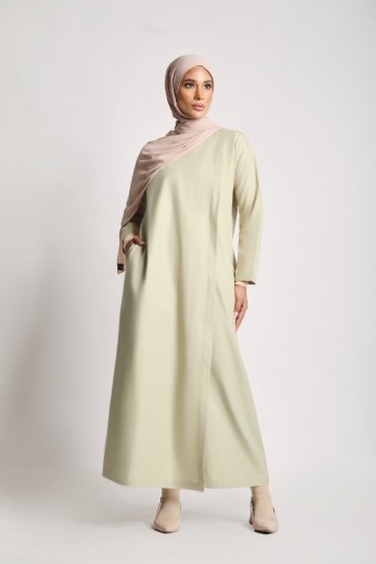 Women Cotton Overlap Dress Ash Green