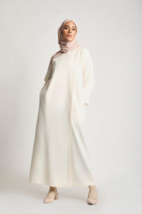 Women Cotton Overlap Dress Off White