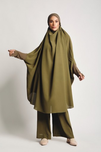 Women Crepe Khimar Suit Seaweed Green