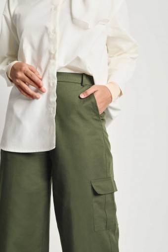 Women Cotton Cargo Pants Olive Green
